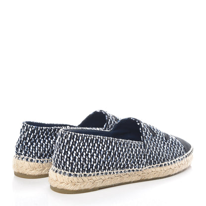 Chanel Tweed Grosgrain CC Espadrilles 42 Black Navy White 4 of 10