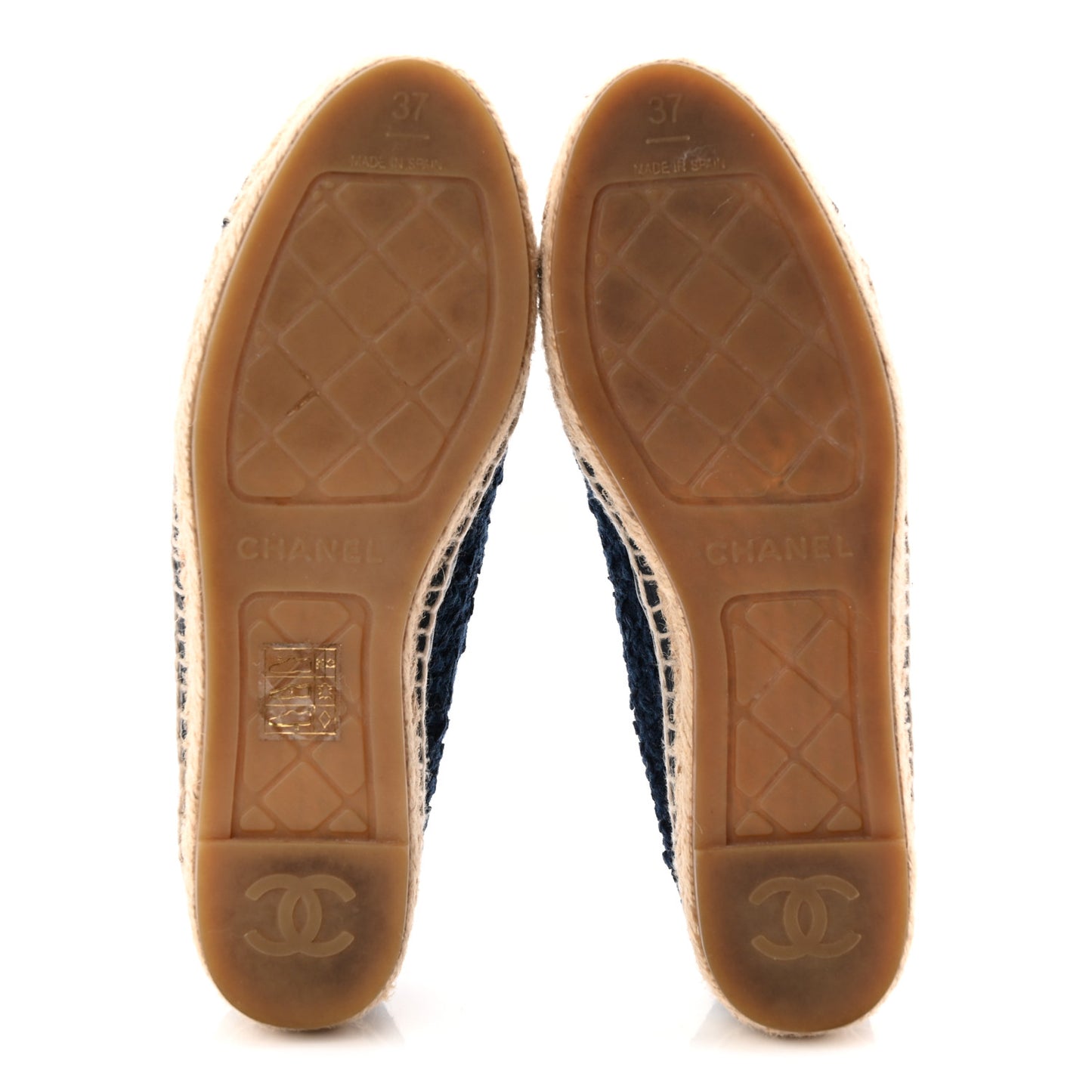 Tweed Grosgrain CC Espadrilles 37 Navy Black
