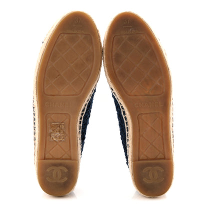 Chanel Tweed Grosgrain CC Espadrilles 37 Navy Black 6 of 11