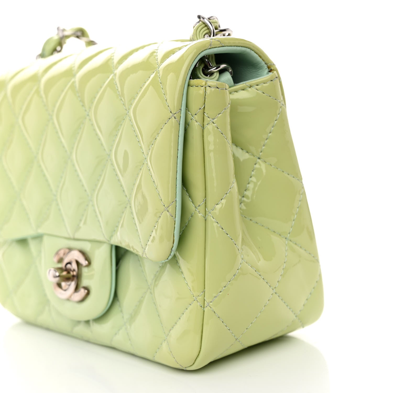 Chanel Patent Calfskin Quilted Mini Square Flap Light Green 11 of 12