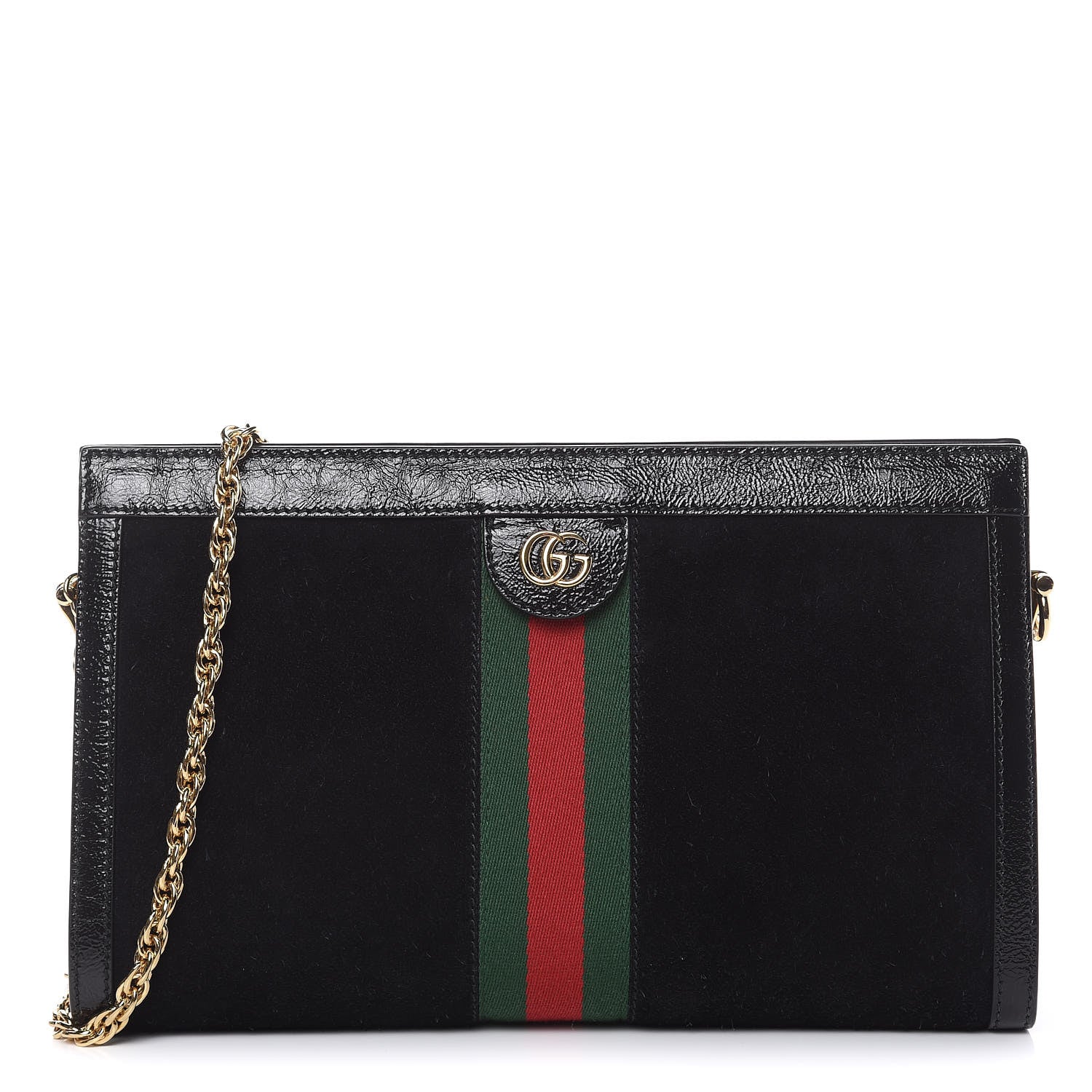 Gucci Suede Patent GG Web Medium Ophidia Chain Shoulder Bag Black 1 of 13