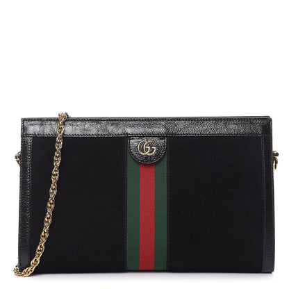 Gucci Suede Patent GG Web Medium Ophidia Chain Shoulder Bag Black 1 of 13