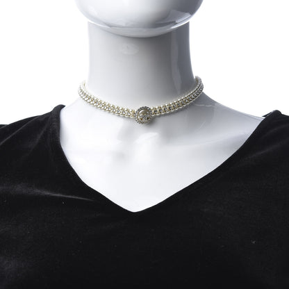 Chanel Pearl Crystal CC Choker Necklace Gold 2 of 5
