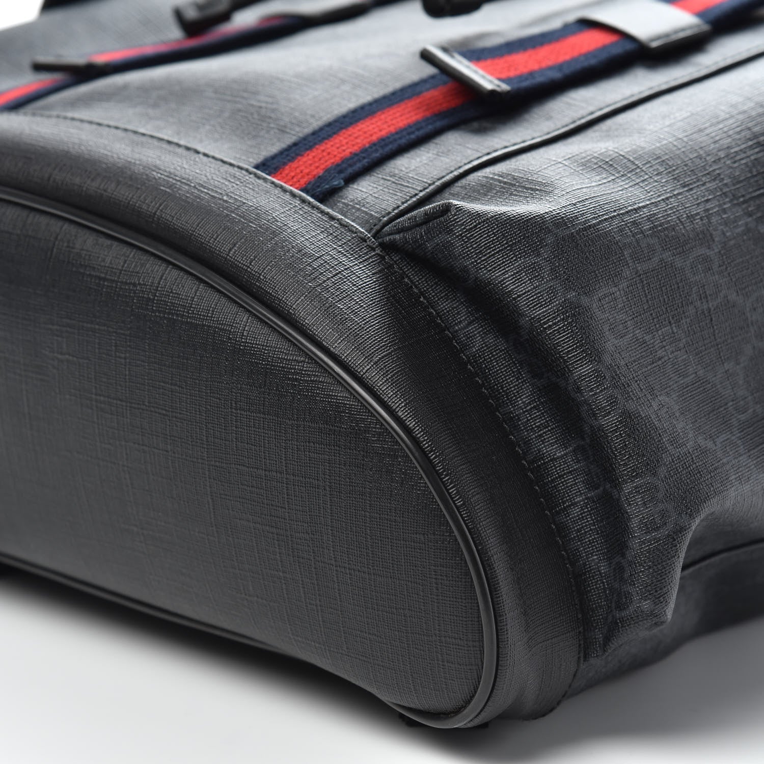 Gucci Soft GG Supreme Monogram Appia Calfskin Web Double Buckle Backpack Black 8 of 9