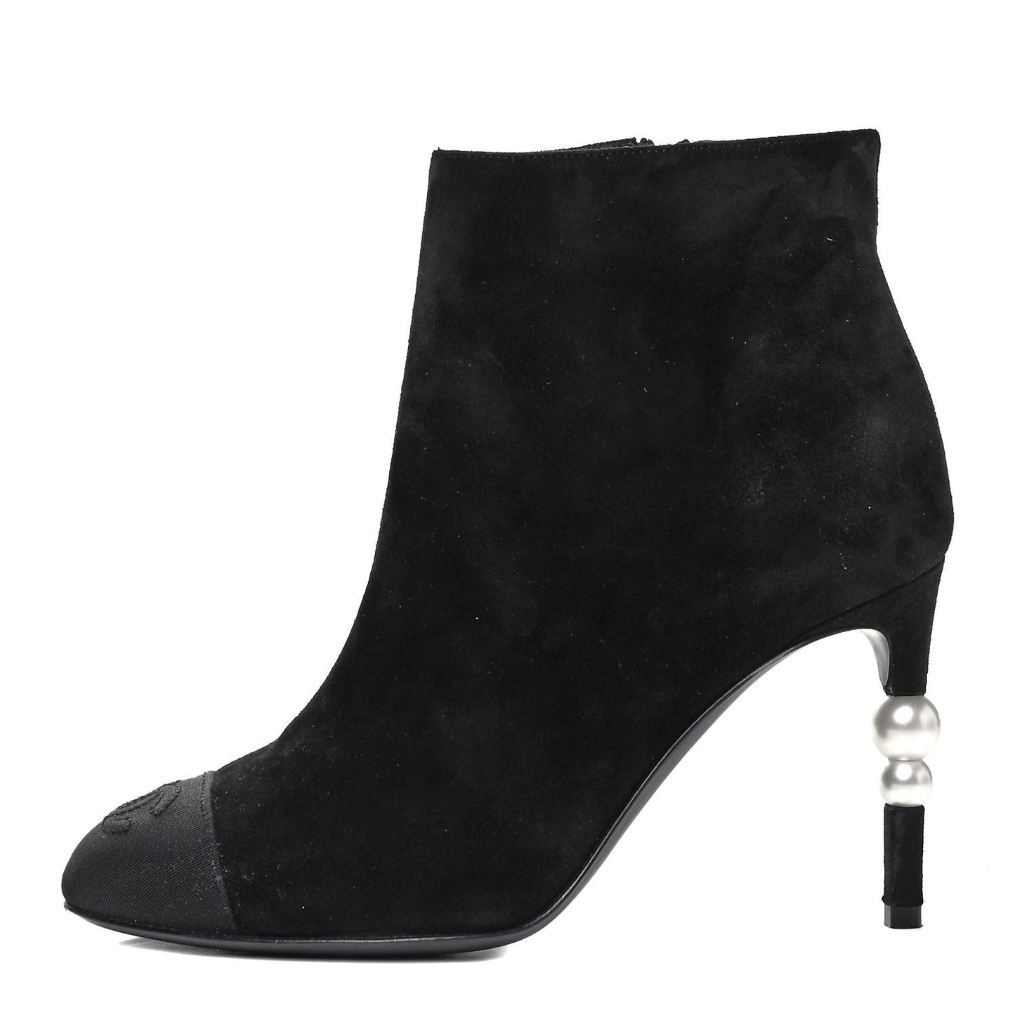 Suede Grosgrain Pearl Ankle Boots 35.5 Black