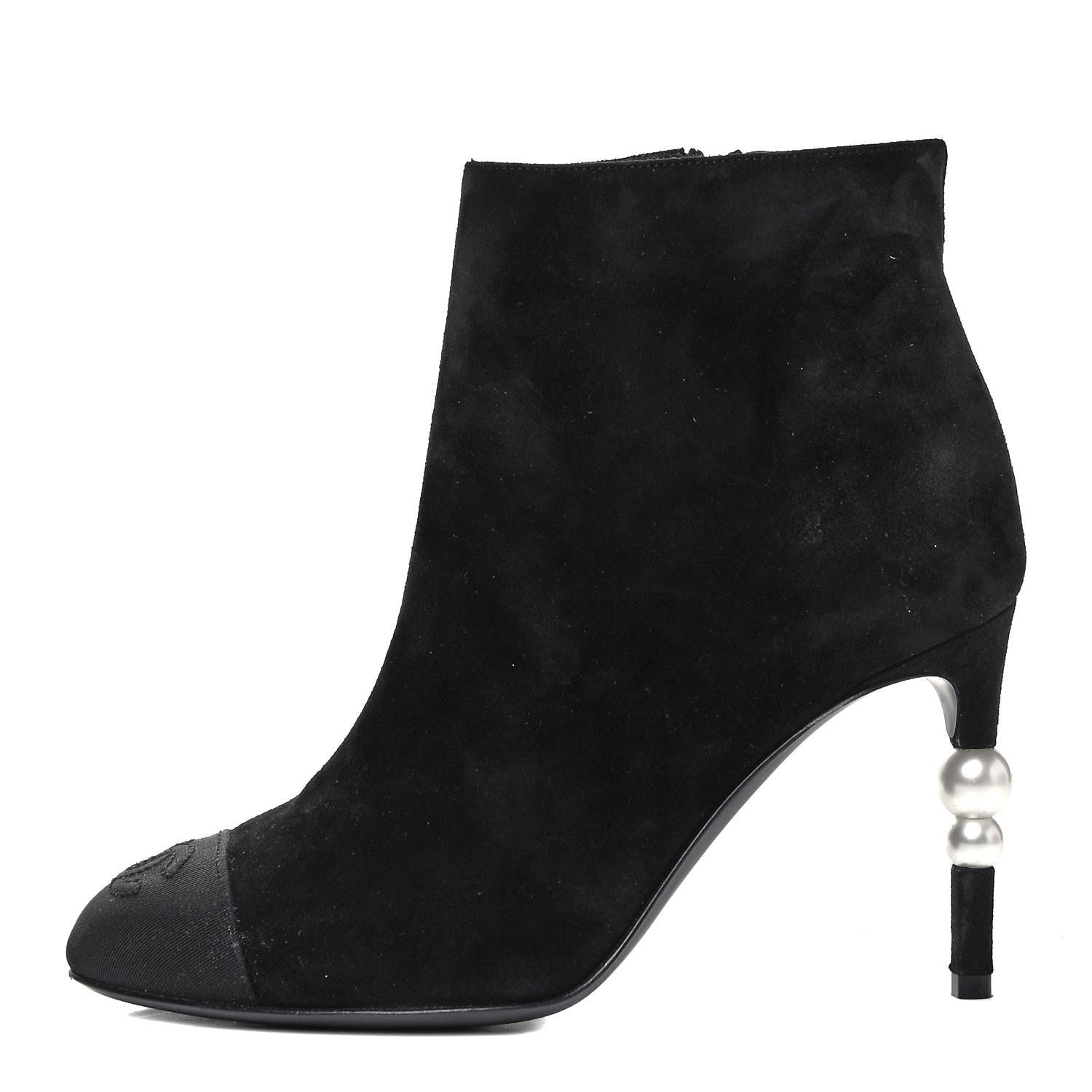 Chanel Suede Grosgrain Pearl Ankle Boots 35.5 Black 1 of 25
