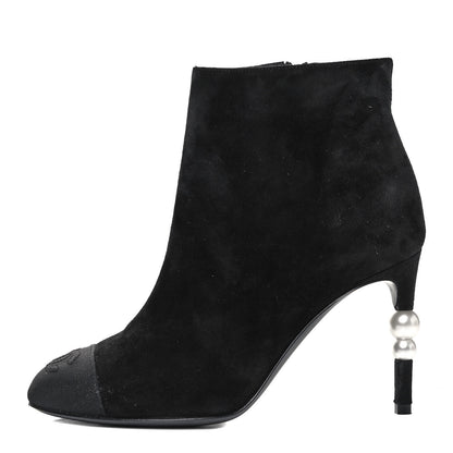 Chanel Suede Grosgrain Pearl Ankle Boots 35.5 Black 1 of 25