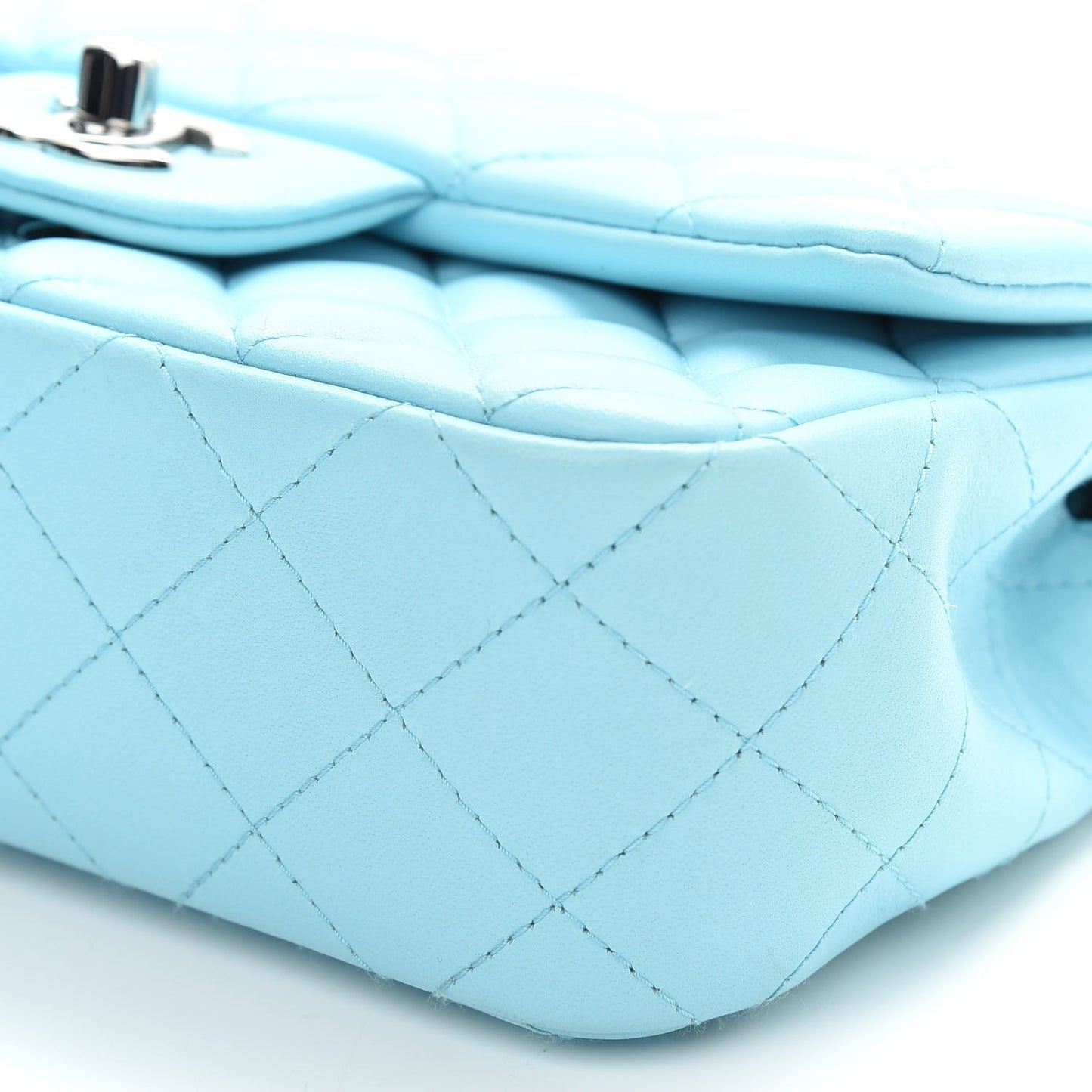 Lambskin Quilted Mini Rectangular Flap Neon Blue