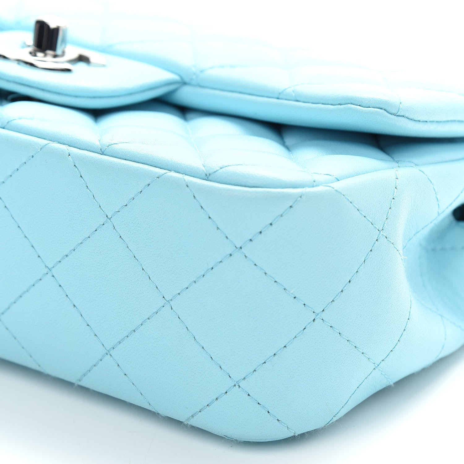 Chanel Lambskin Quilted Mini Rectangular Flap Neon Blue 9 of 9
