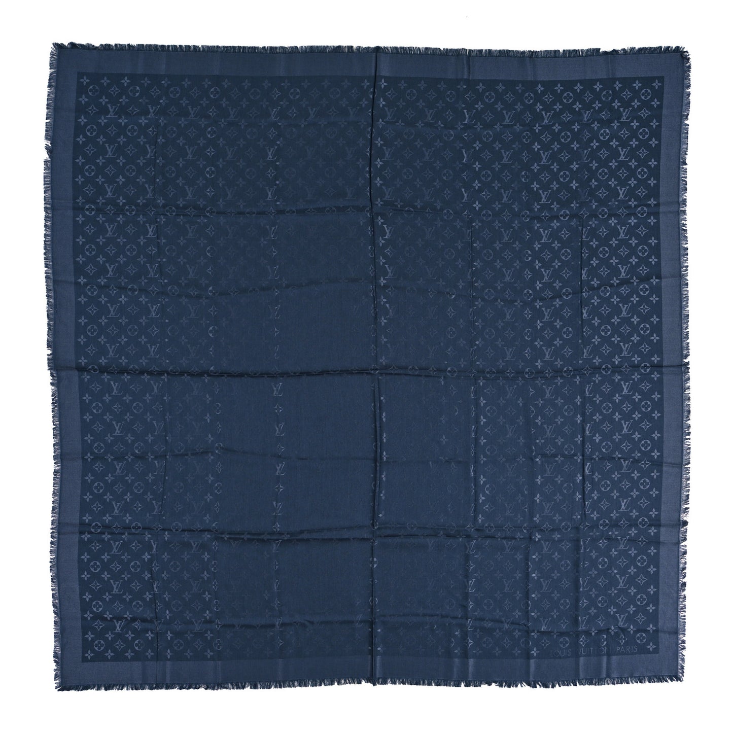 Silk Wool Monogram Denim Shawl Blue