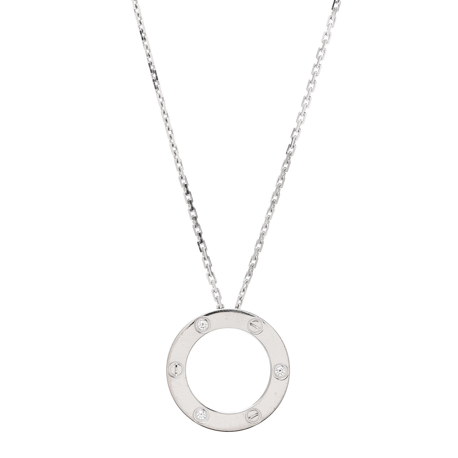 Cartier 18K White Gold 3 Diamonds LOVE Pendant Necklace 1 of 5