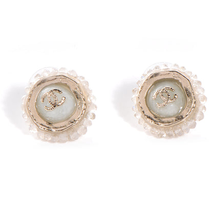 Chanel Moonstone CC Earrings White and Gold 1 of 4