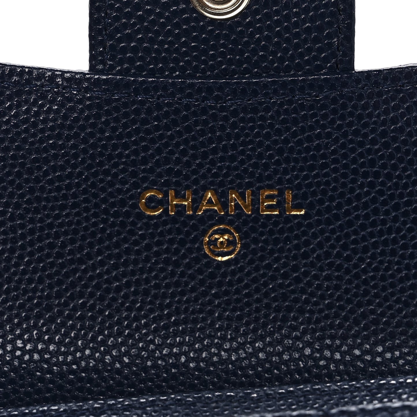 Caviar Quilted Flap Card Holder Wallet Navy Blue