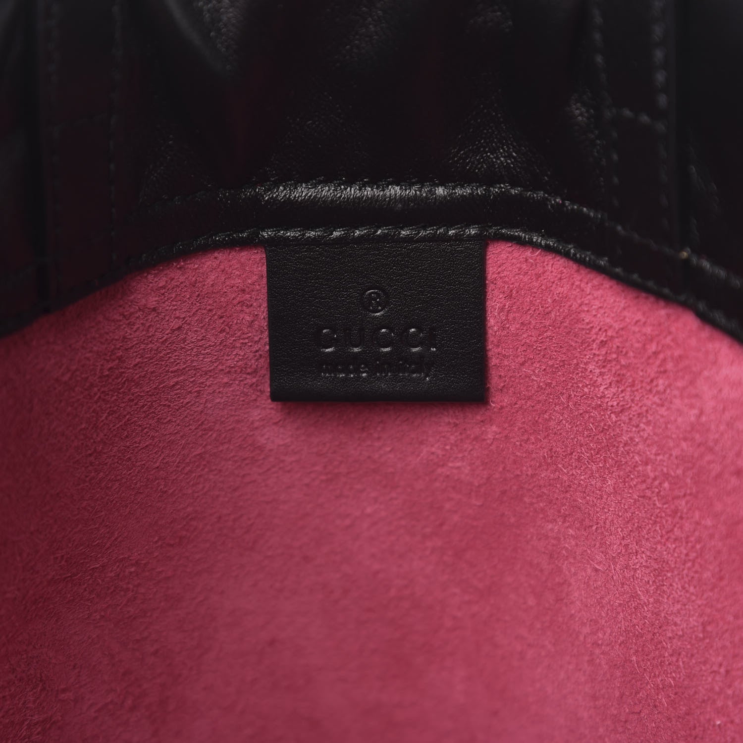 Gucci Grained Calfskin Logo Drawstring Backpack Box Pink Green Black 6 of 10