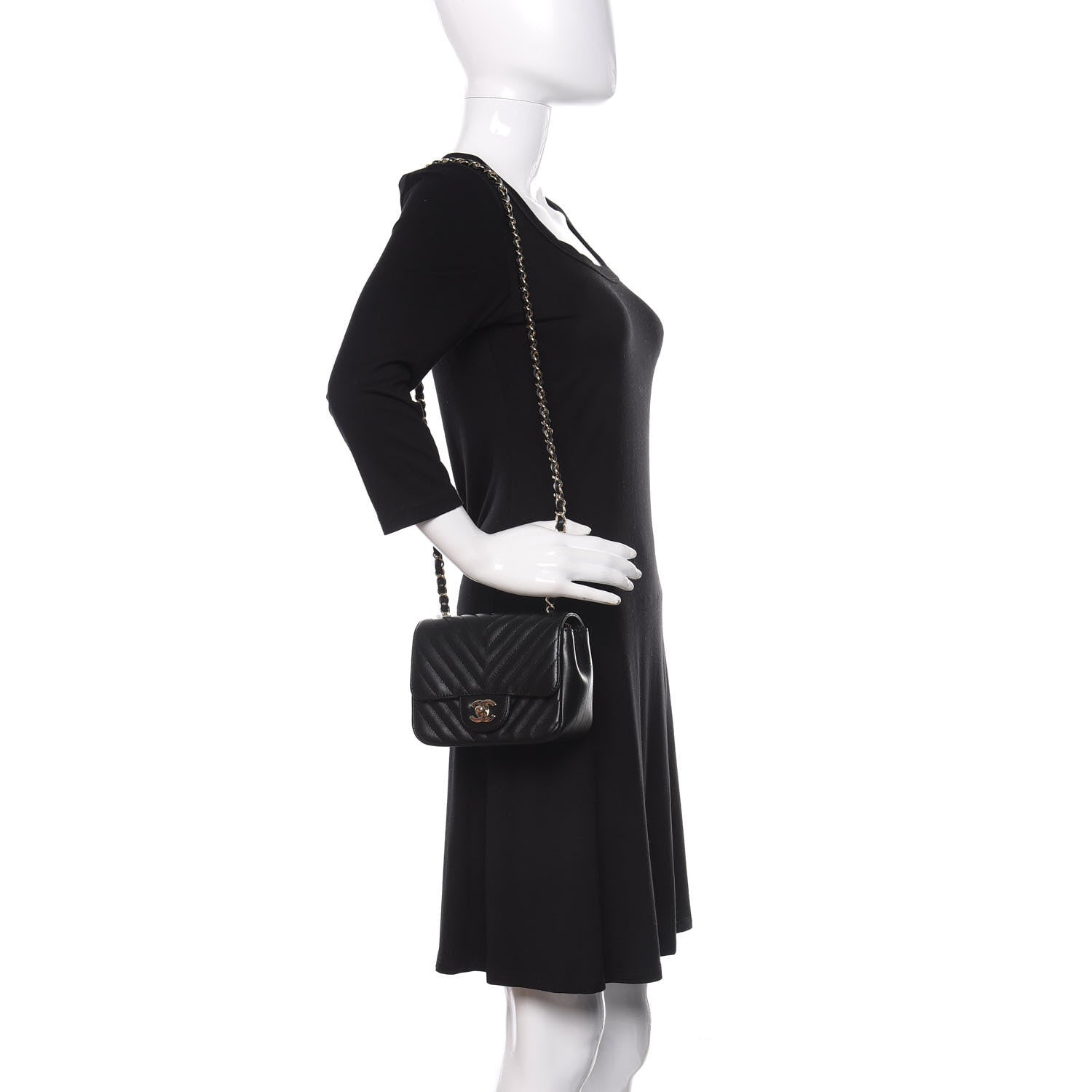 Chanel Lambskin Chevron Quilted Mini Square Flap Black 2 of 11