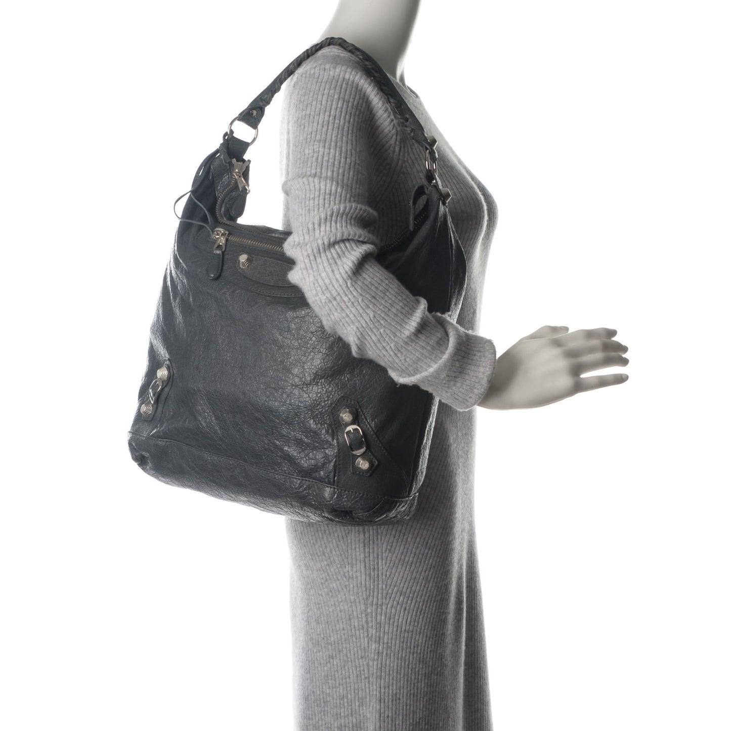 Agneau Giant 12 Silver Hardware Day Hobo Gris Tarmac