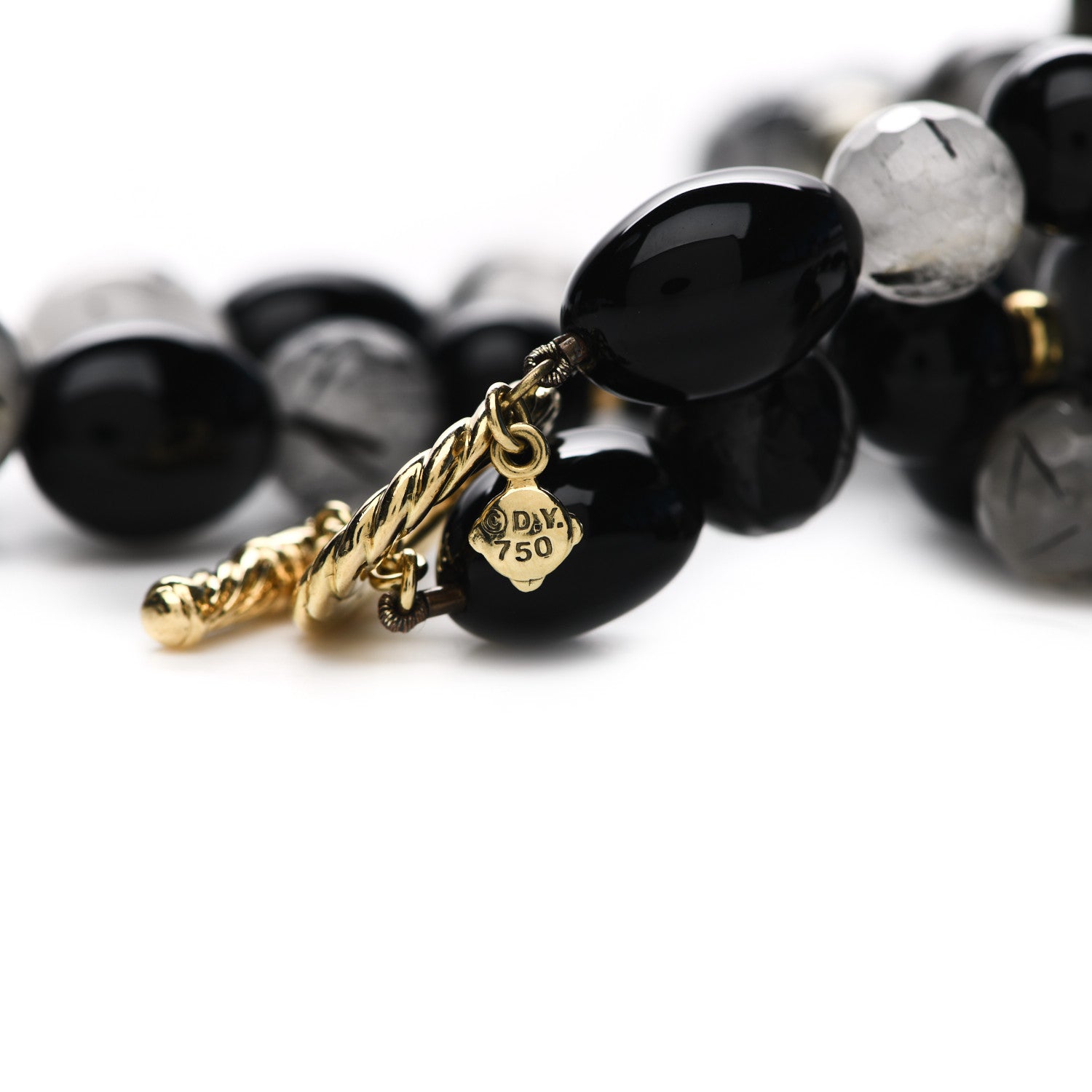 David Yurman 18K Yellow Gold Quartz Black Onyx Pyrite Signature Bead Toggle Necklace 4 of 6