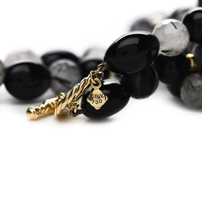 David Yurman 18K Yellow Gold Quartz Black Onyx Pyrite Signature Bead Toggle Necklace 4 of 6