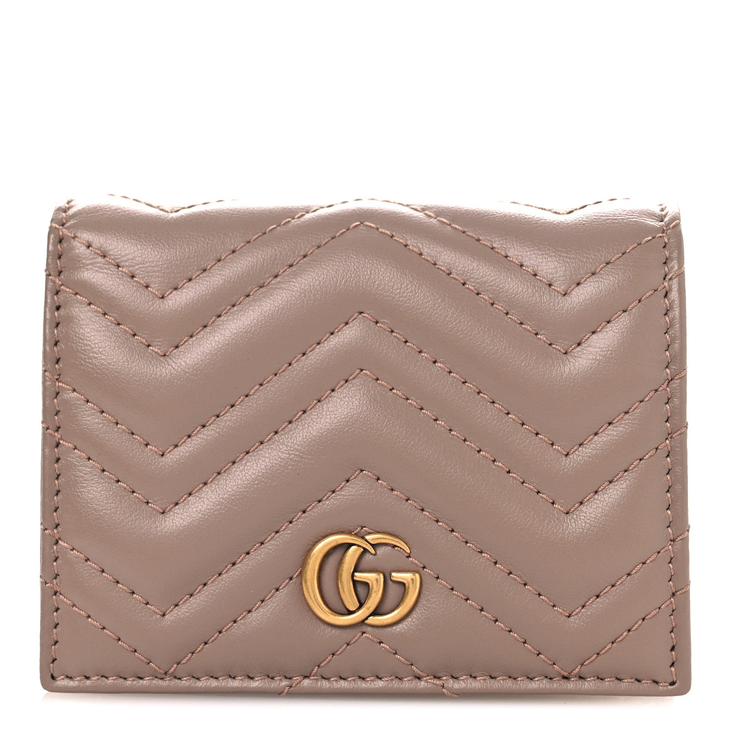 Gucci Calfskin Matelasse GG Marmont Card Case Wallet Porcelain Rose 1 of 9