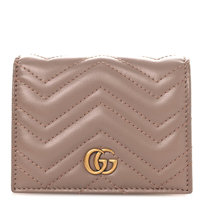 Gucci Calfskin Matelasse GG Marmont Card Case Wallet Porcelain Rose 1 of 9