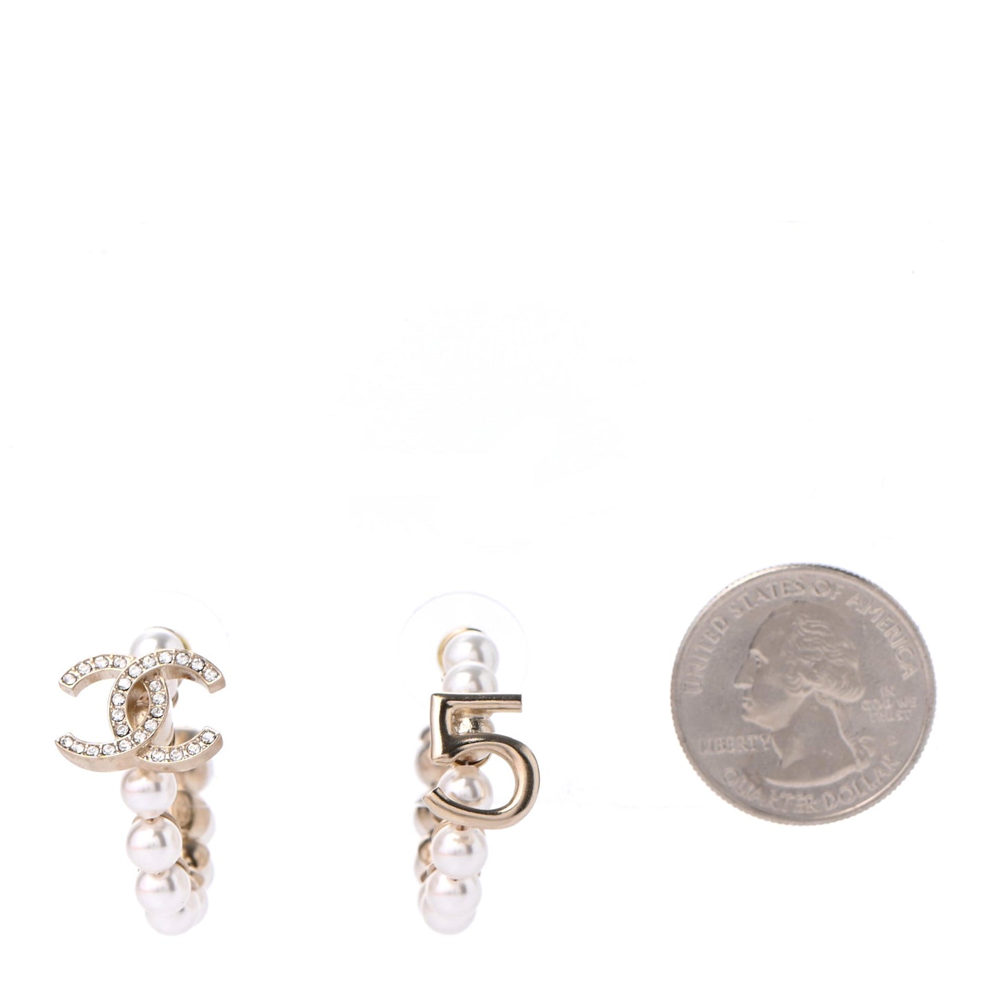 Crystal Pearl CC No 5 Hoop Drop Earring Gold