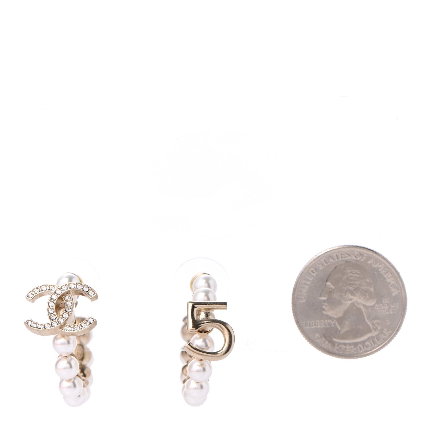 Chanel Crystal Pearl CC No 5 Hoop Drop Earring Gold 2 of 4