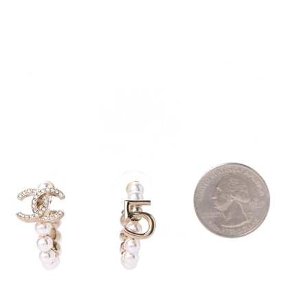 Chanel Crystal Pearl CC No 5 Hoop Drop Earring Gold 2 of 4