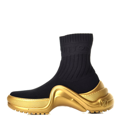 Louis Vuitton Stretch Textile Monogram LV Archlight Sneaker Boots 39 Black Gold 1 of 7
