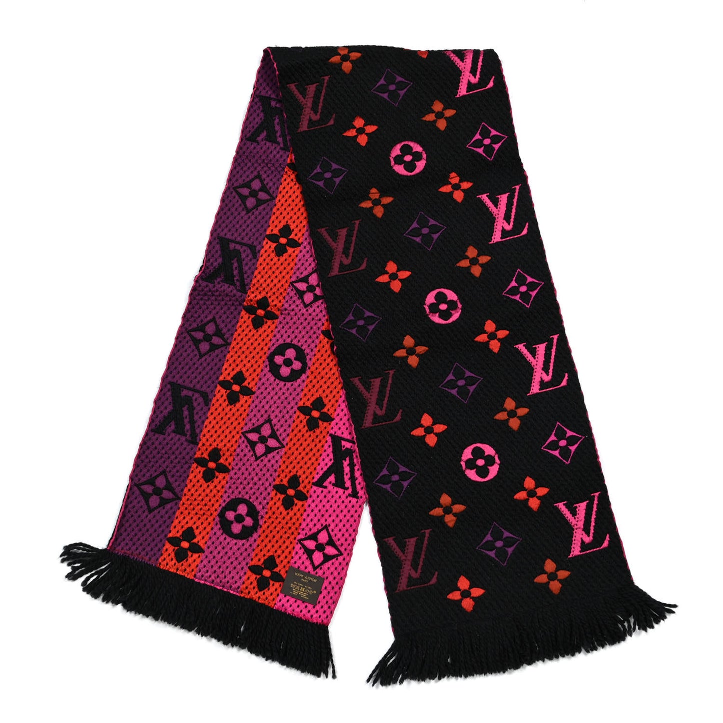 Wool Silk Rainbow Logomania Scarf Black