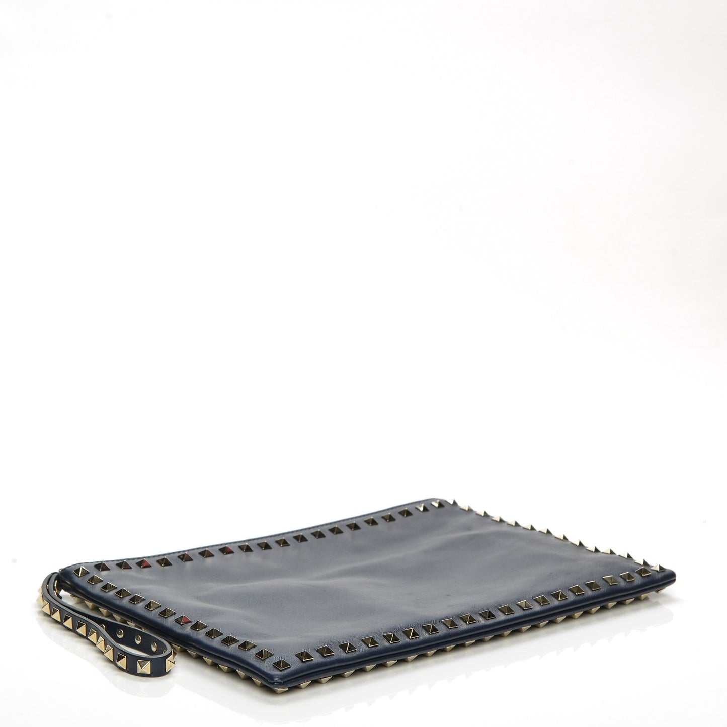 Calfskin Large Rockstud Zip Wristlet Pouch Marine