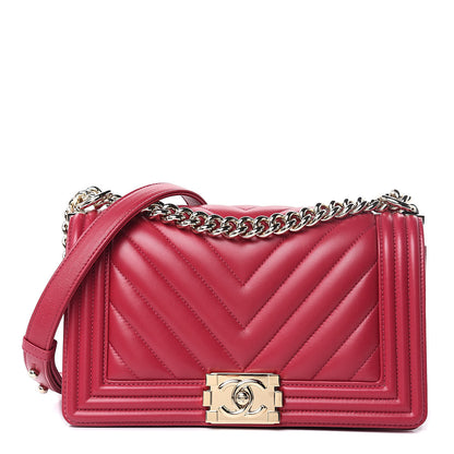 Chanel Lambskin Chevron Quilted Medium Boy Flap Dark Pink 1 of 10