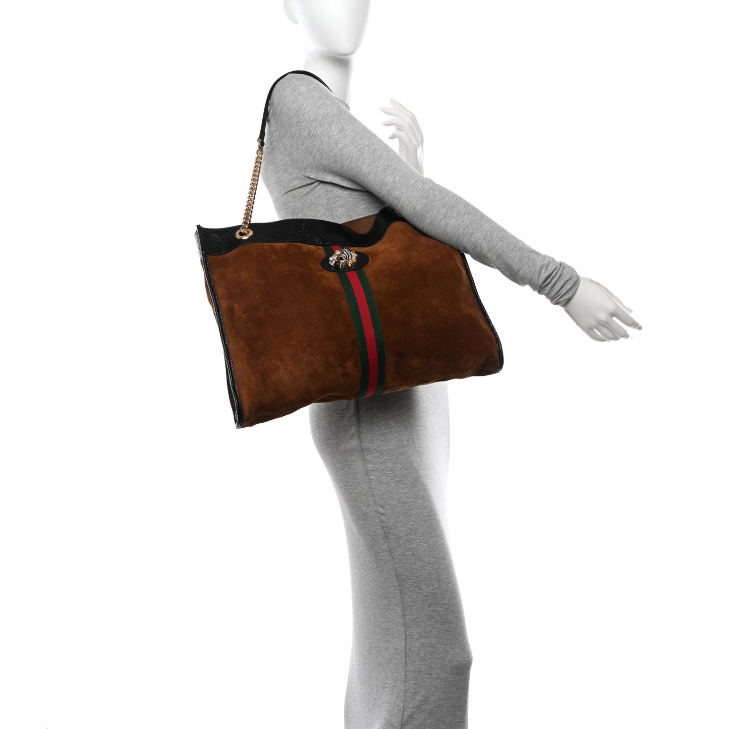 Suede Patent Large Rajah Chain Tote Nocciola Black