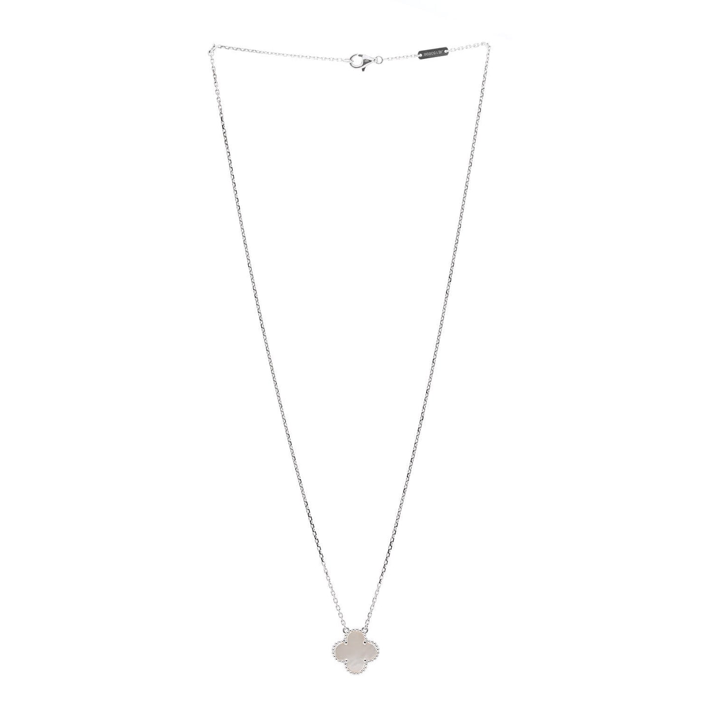 18K White Gold Mother of Pearl Vintage Alhambra Pendant Necklace