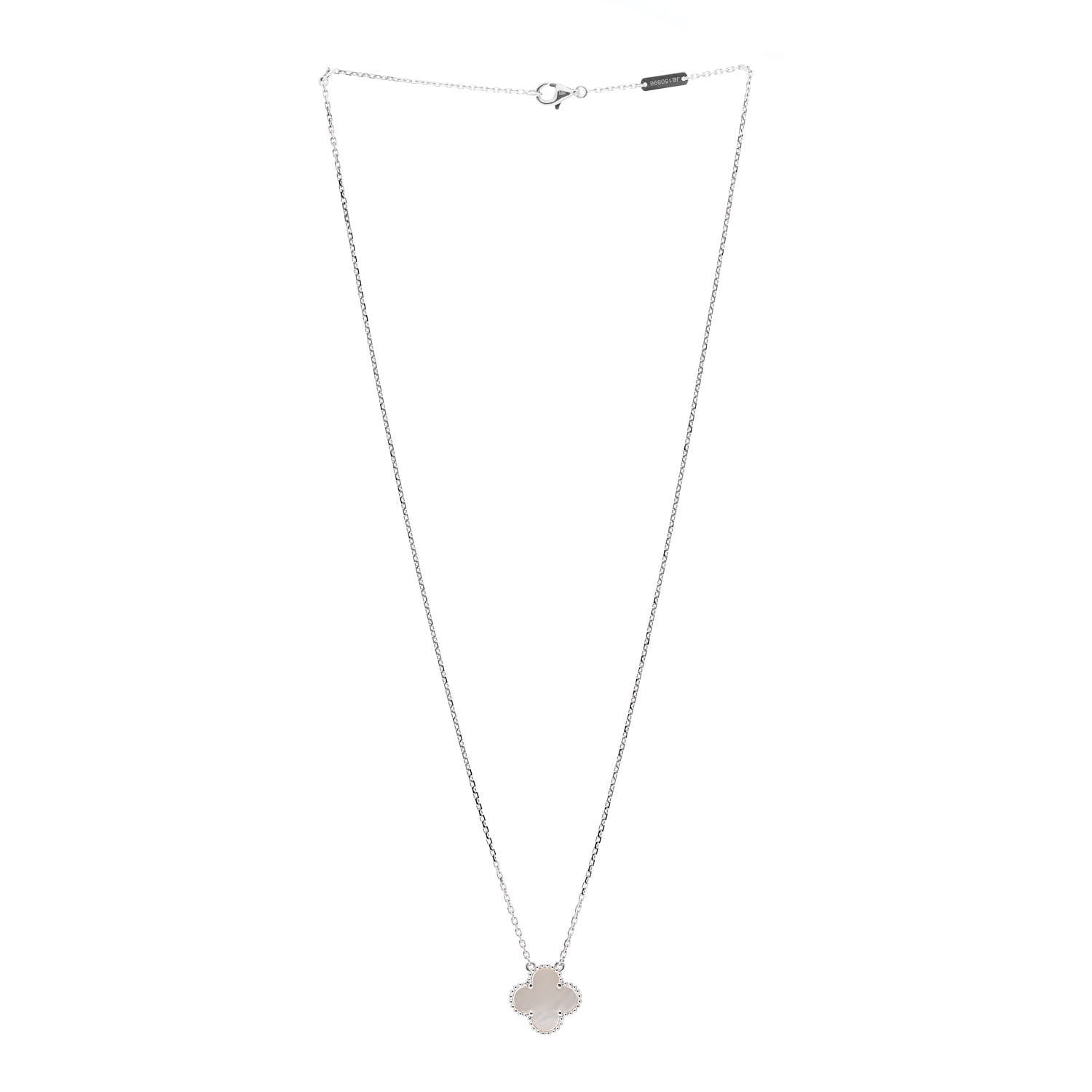 Van Cleef & Arpels 18K White Gold Mother of Pearl Vintage Alhambra Pendant Necklace 3 of 6