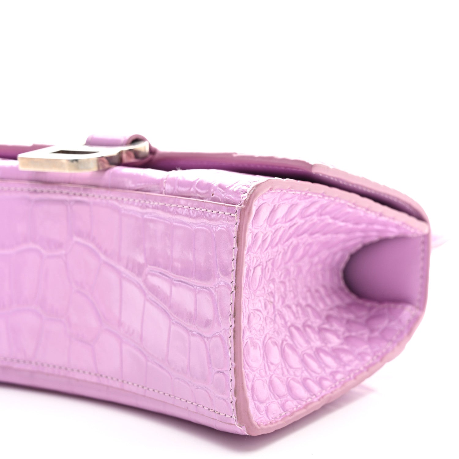 Balenciaga Shiny Calfskin Crocodile Embossed Hourglass Top Handle Bag XS Lilac 9 of 9