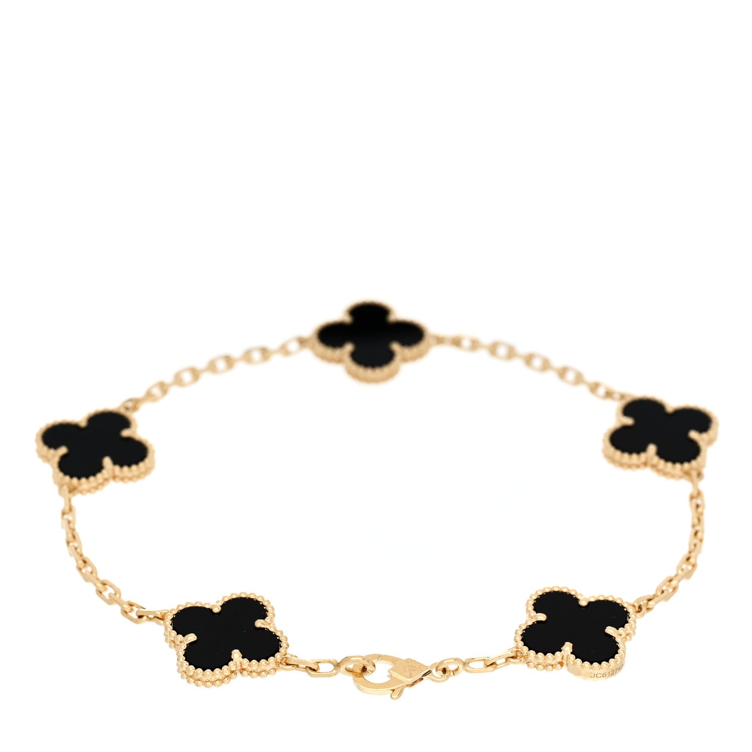 Van Cleef & Arpels 18K Yellow Gold Black Onyx 5 Motifs Vintage Alhambra Bracelet 2 of 4