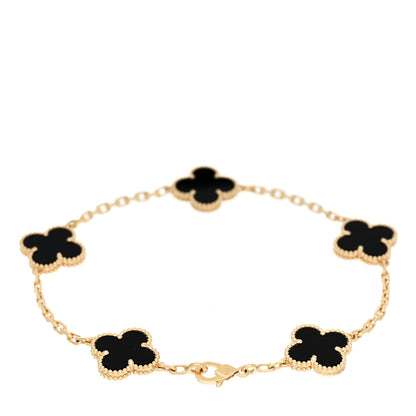 Van Cleef & Arpels 18K Yellow Gold Black Onyx 5 Motifs Vintage Alhambra Bracelet 2 of 4