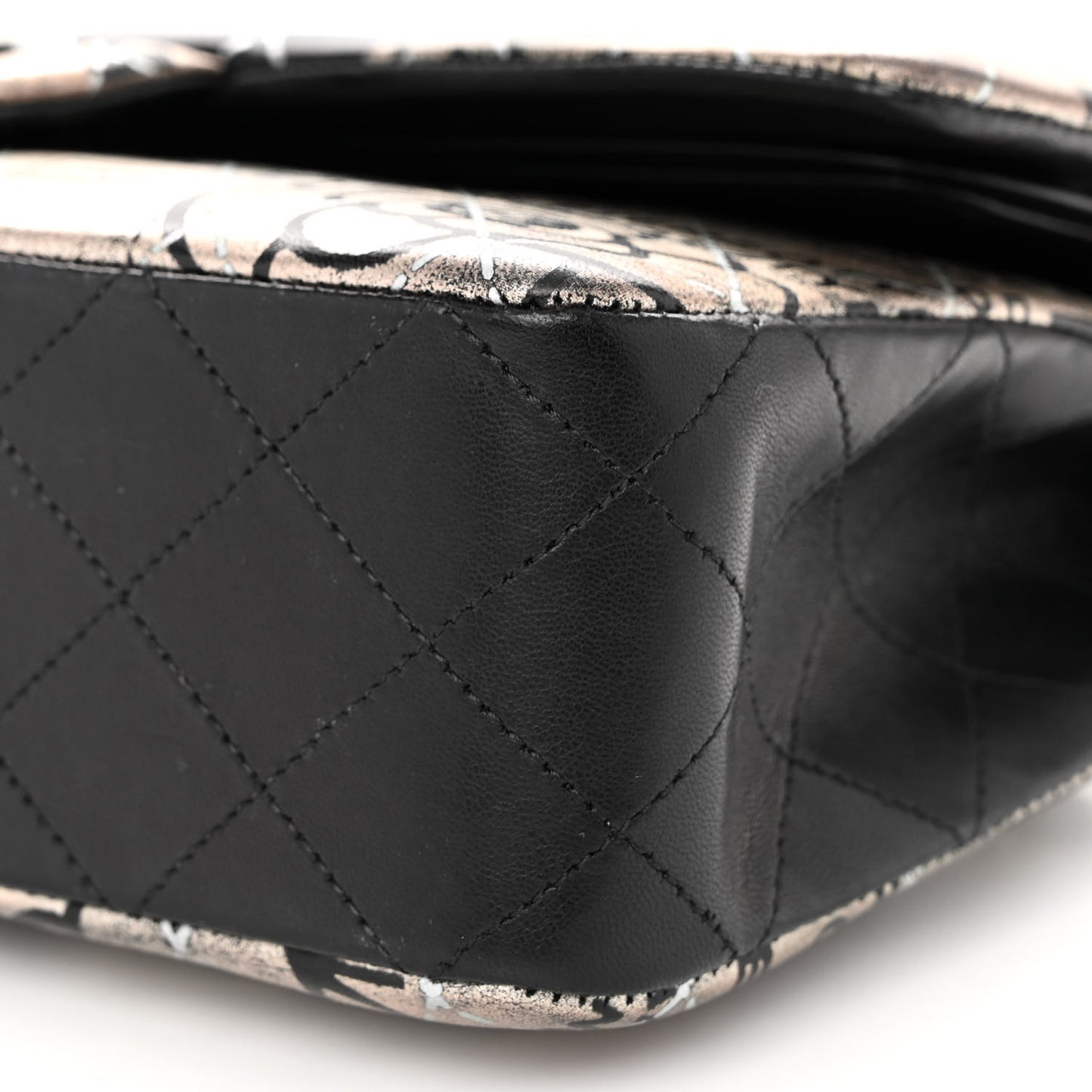 Metallic Lambskin Painted Feministe Newsprint Medium Double Flap So Black