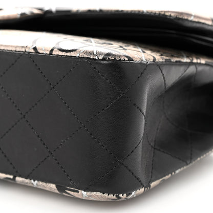 Chanel Metallic Lambskin Painted Feministe Newsprint Medium Double Flap So Black 10 of 12
