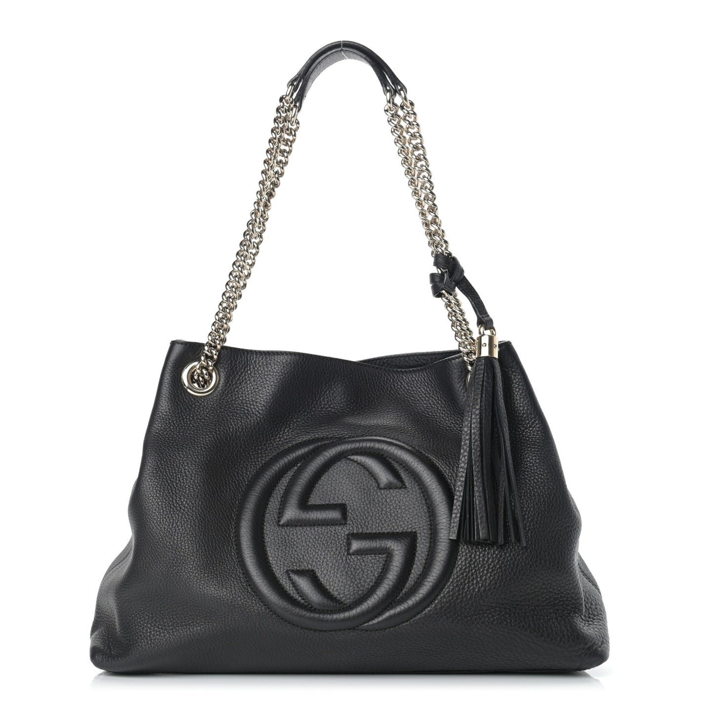 Pebbled Calfskin Medium Soho Chain Shoulder Bag Black