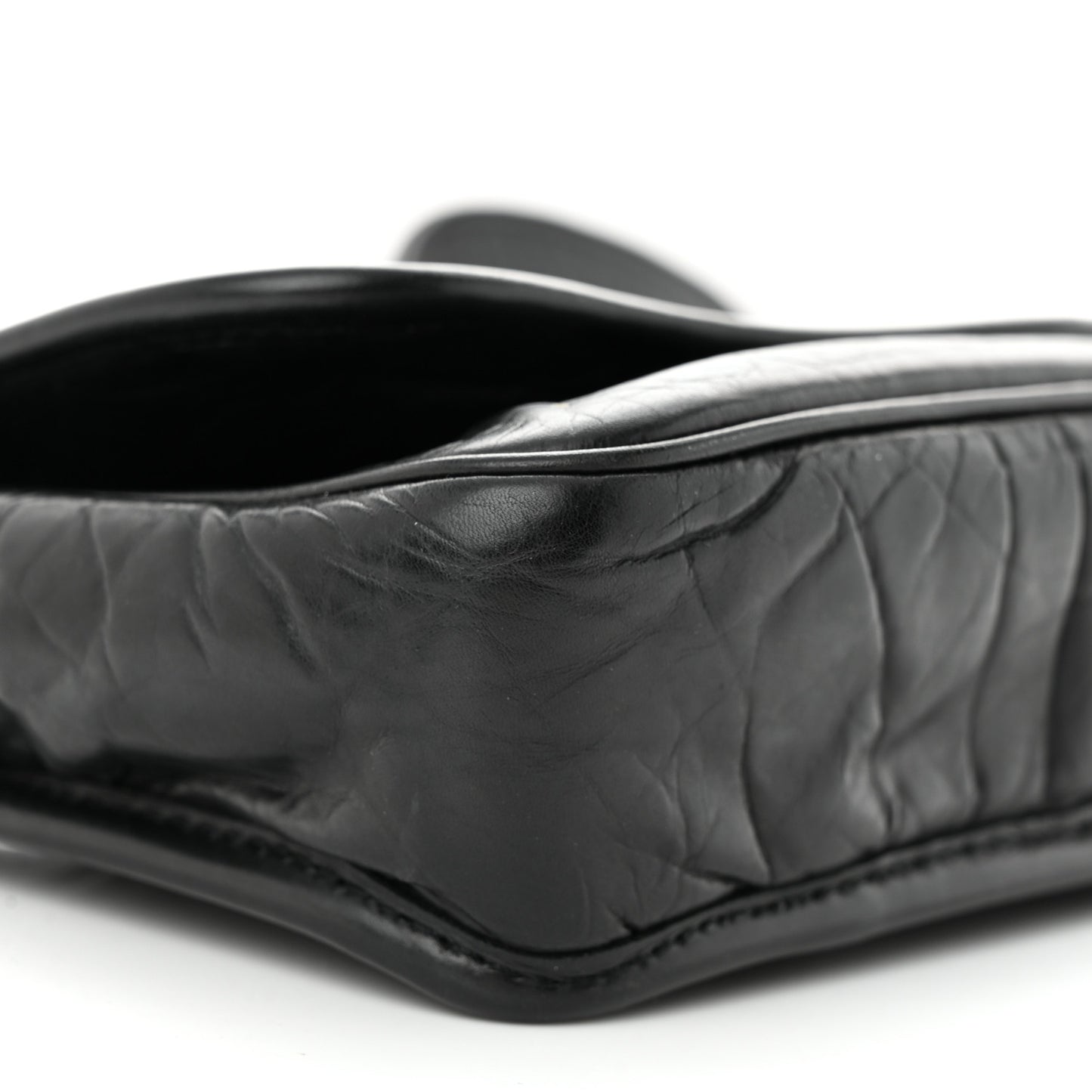Distressed Lambskin Messenger Flap Bag Black