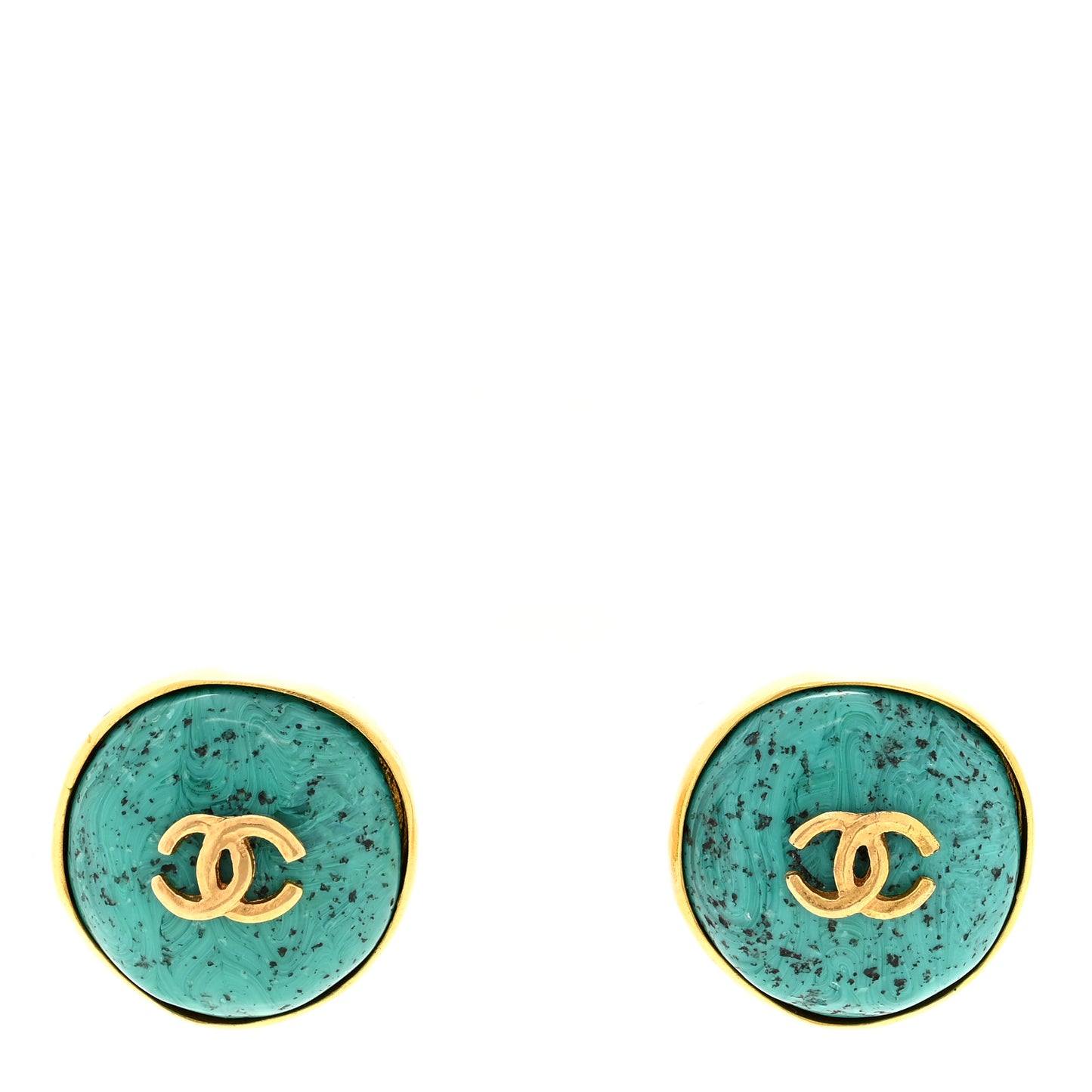 Metal Resin Marble CC Clip On Earrings Gold Turquoise
