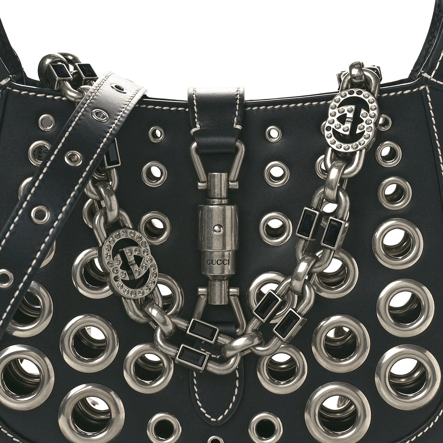 Gucci Calfskin Ha Ha Ha Jackie 1961 Eyelet Hobo Black 7 of 10