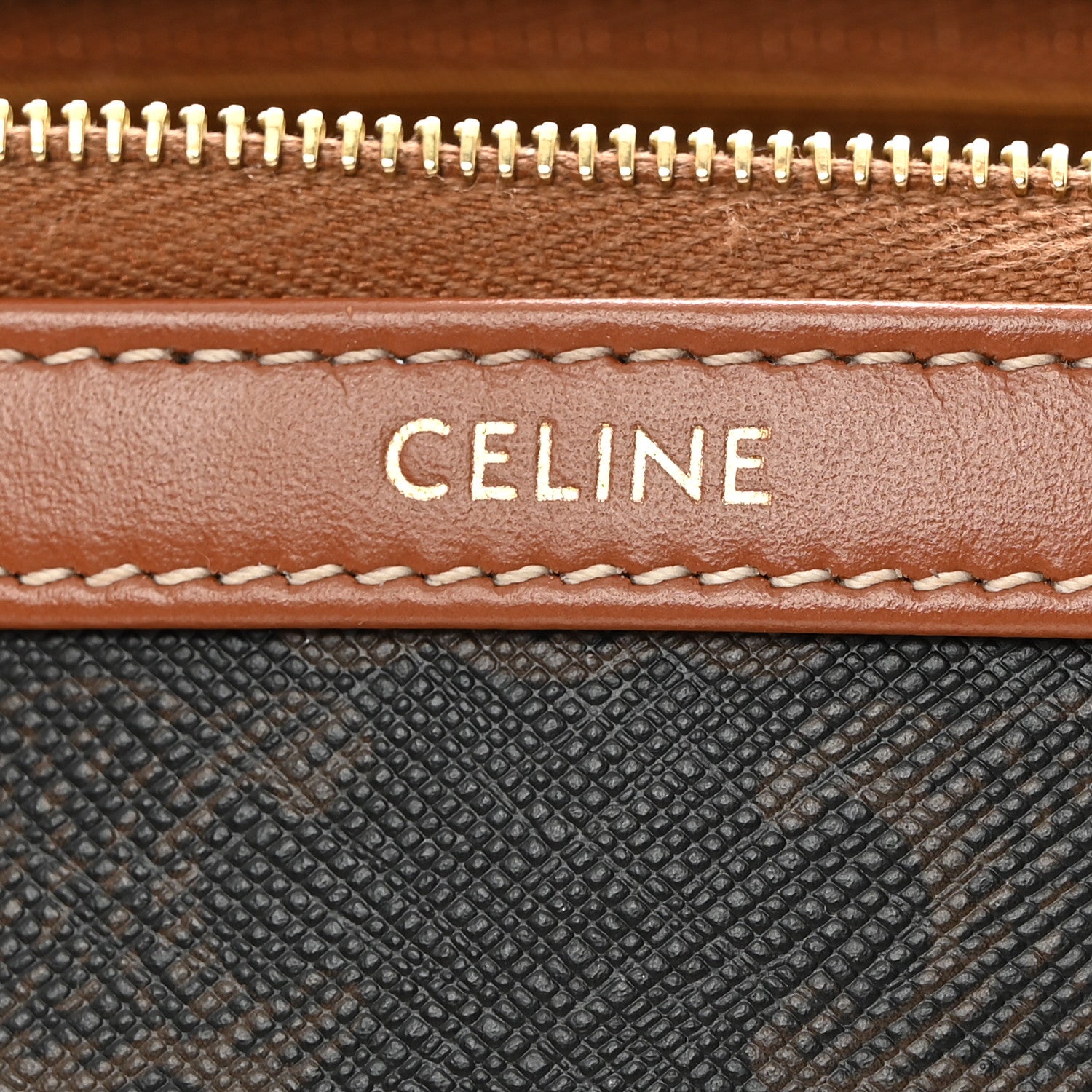 Celine Triomphe Canvas Calfskin Medium Cosmetic Pouch Tan 6 of 7