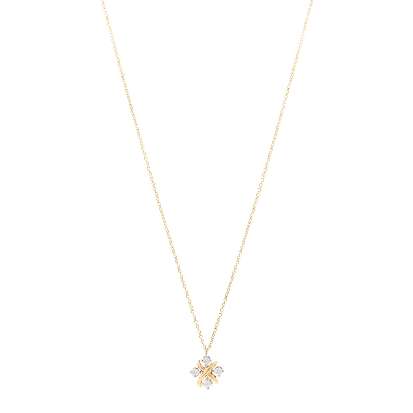 Platinum 18K Yellow Gold Diamond Schlumberger Lynn Pendant Necklace