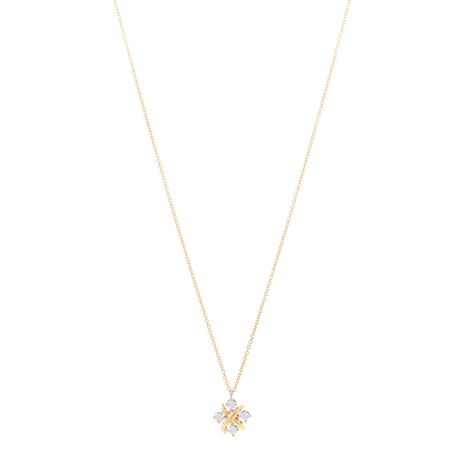 Tiffany Platinum 18K Yellow Gold Diamond Schlumberger Lynn Pendant Necklace 1 of 6
