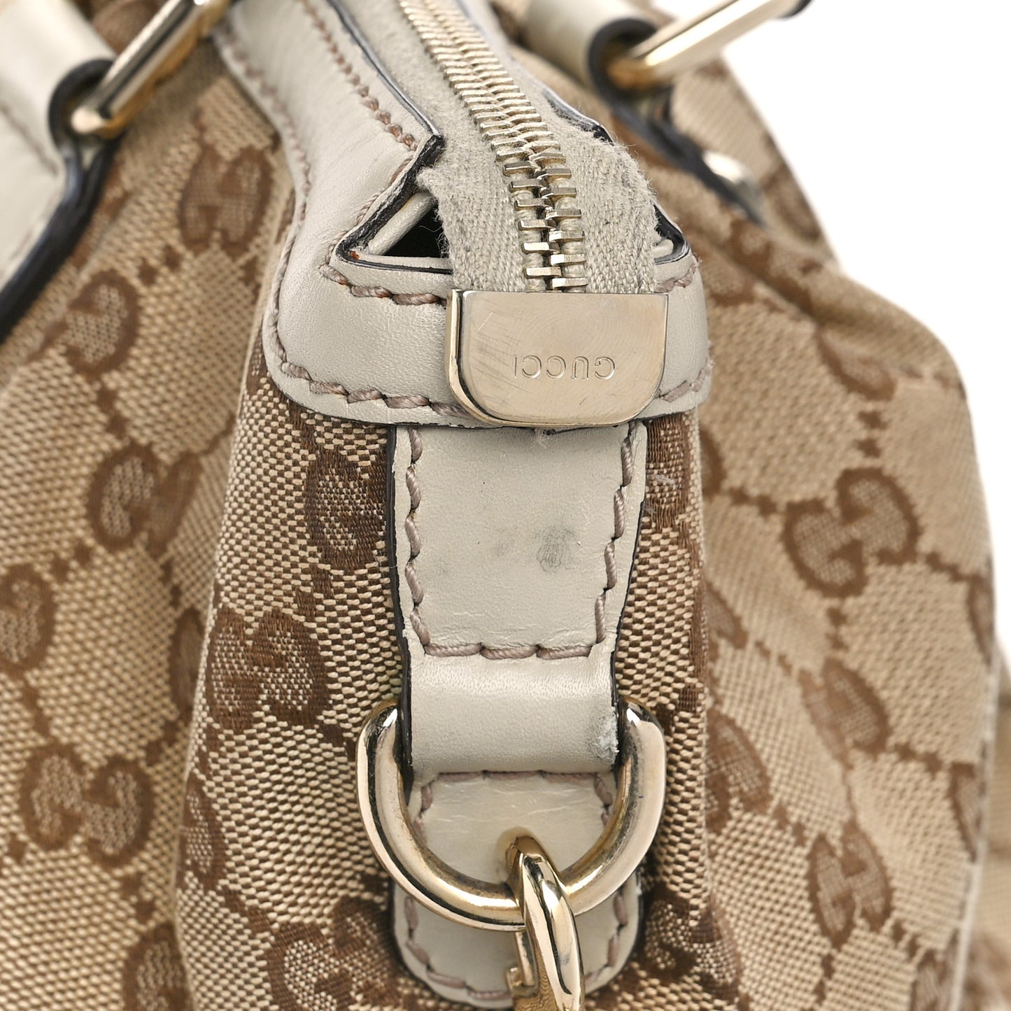 Monogram Margaux Calfskin Medium Sukey Top Handle Bag Beige Ebony Mystic White