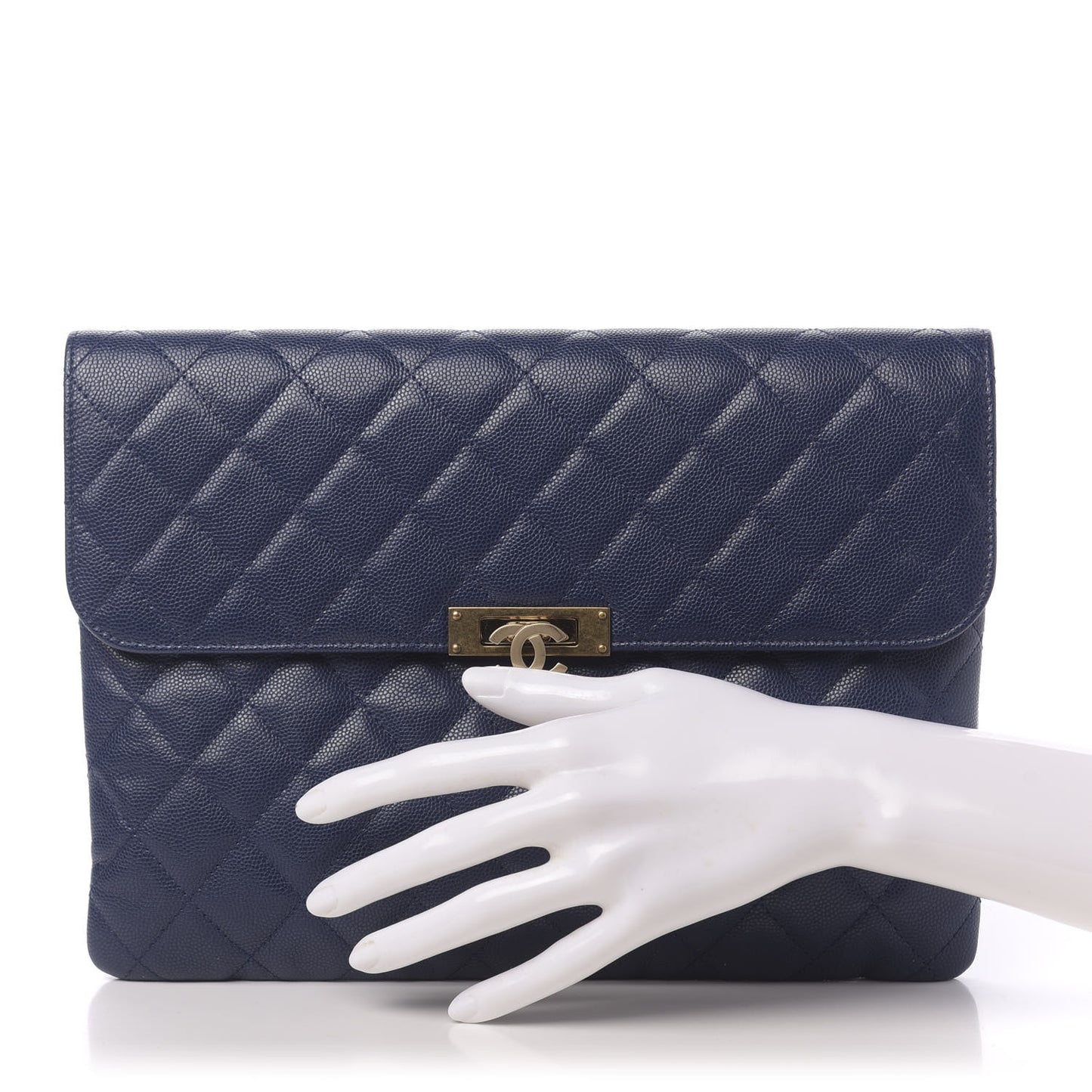 Caviar Quilted Medium Golden Class Pouch Navy
