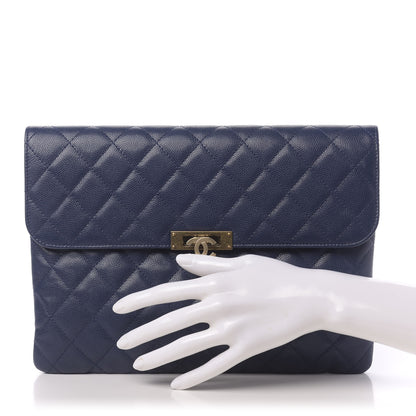 Chanel Caviar Quilted Medium Golden Class Pouch Navy 2 of 11