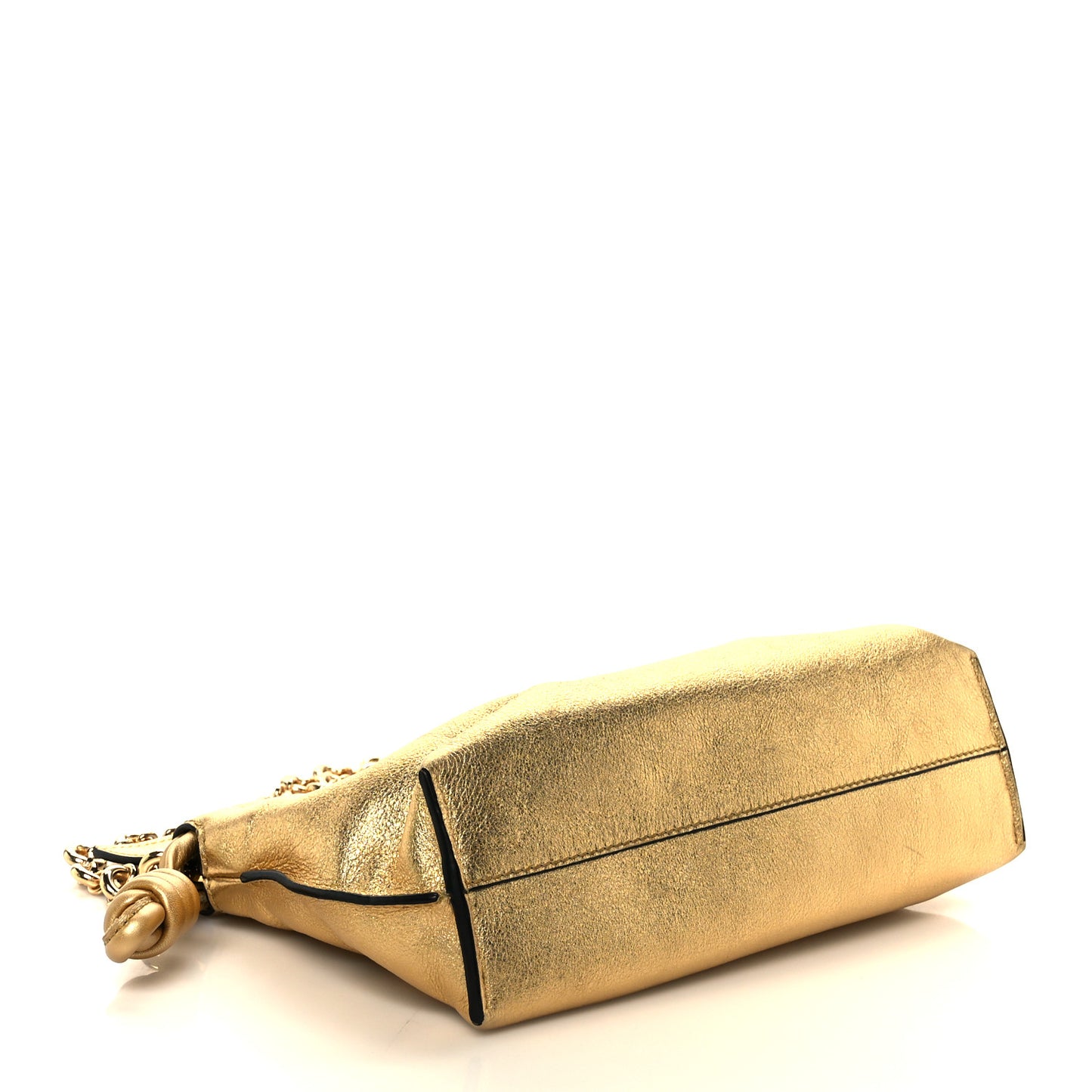 Metallic Calfskin Mini Chain Flamenco Knot Clutch Gold